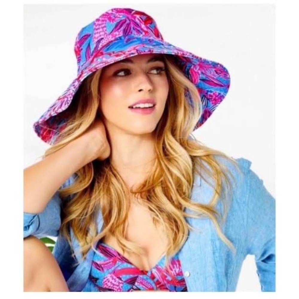Lilly Pulitzer Pink & Blue Tropical Print Sun Hat